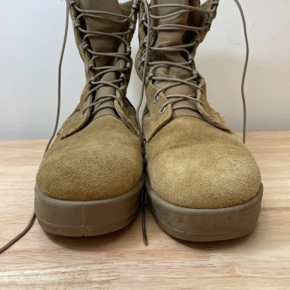 Mens Tan Suede Leather Military Combat Boots Vibram Sole Lace Up Work Outdoor
